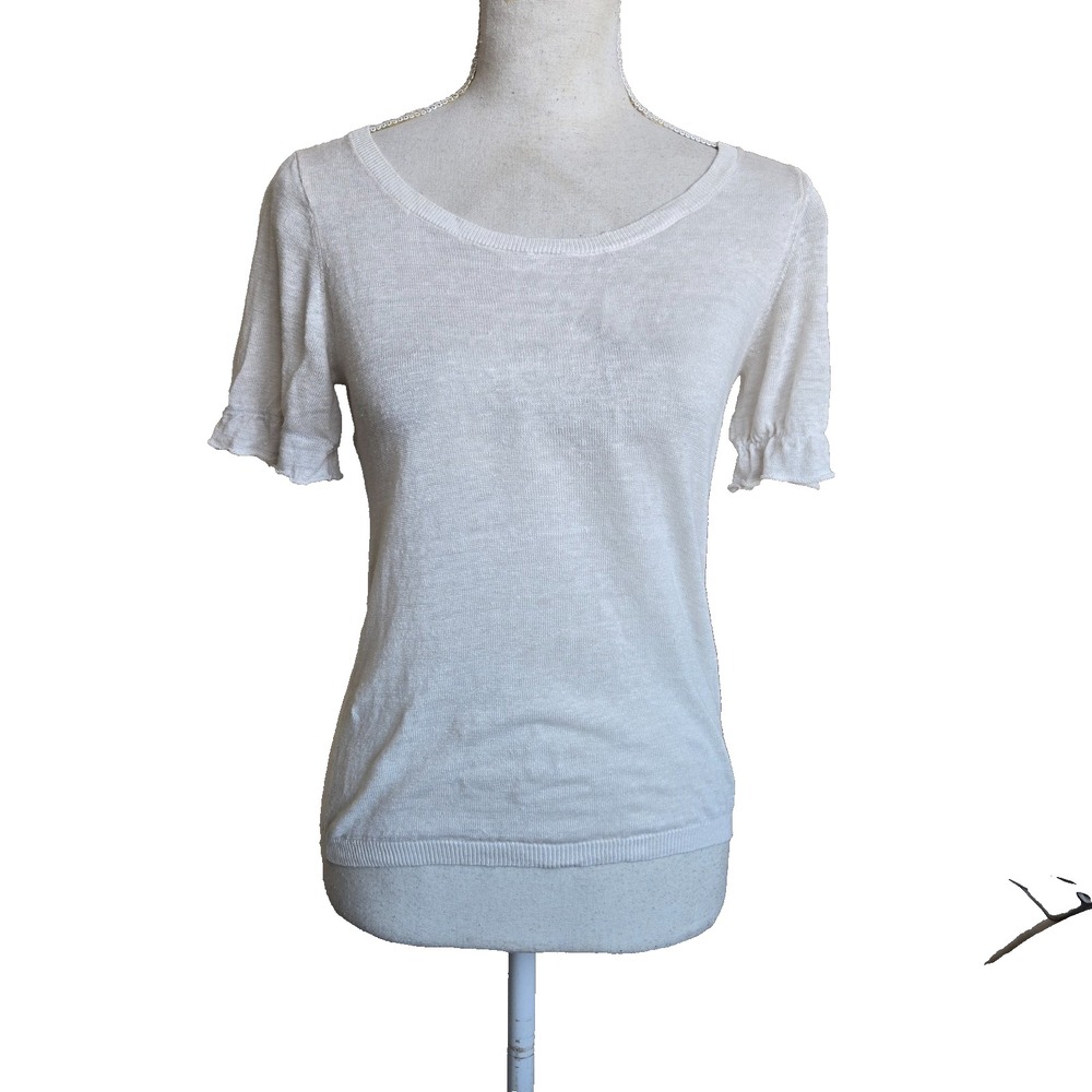 Reformation Womena White Linen Comfortable Short Sleeve Knit T-Shirt Size Small